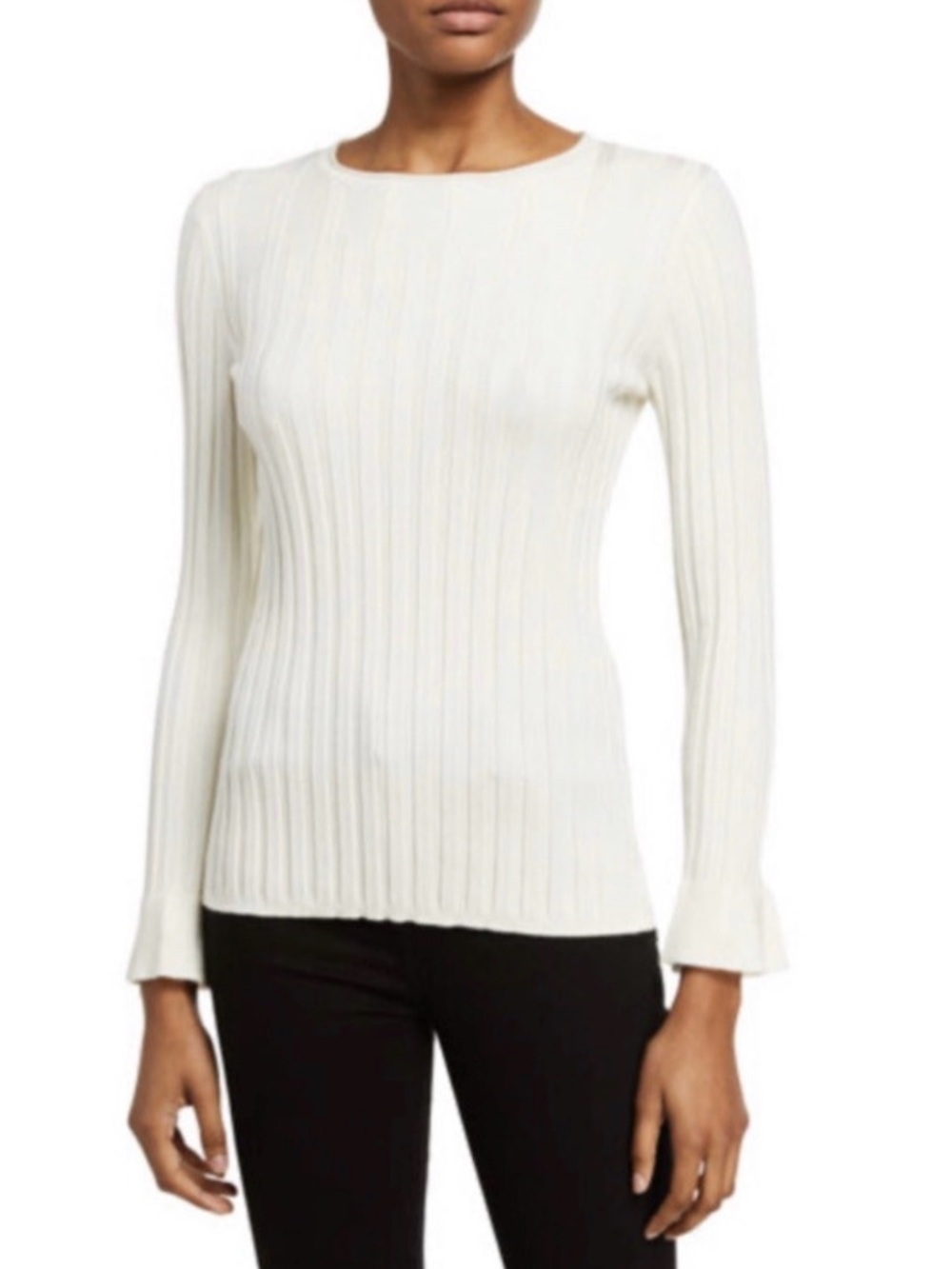White Ribbed / Cable Crewneck Sweater Size Large - Picture 2 of 5